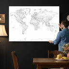 World Map Canvas Print, Framed Modern Detailed Map of the World for Home or Office