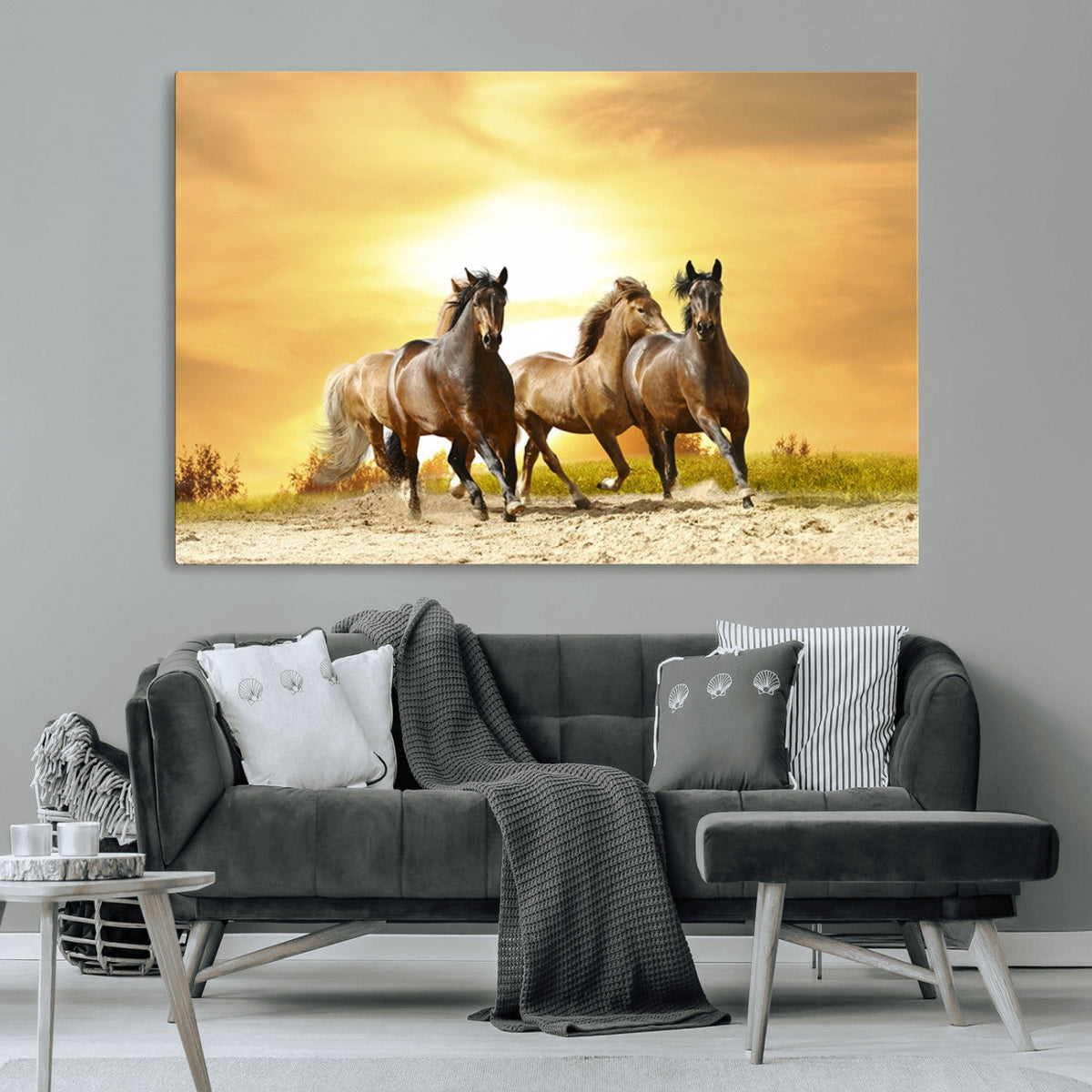 Wild Horses Wall Art Canvas Print, Framed Galloping Herd
