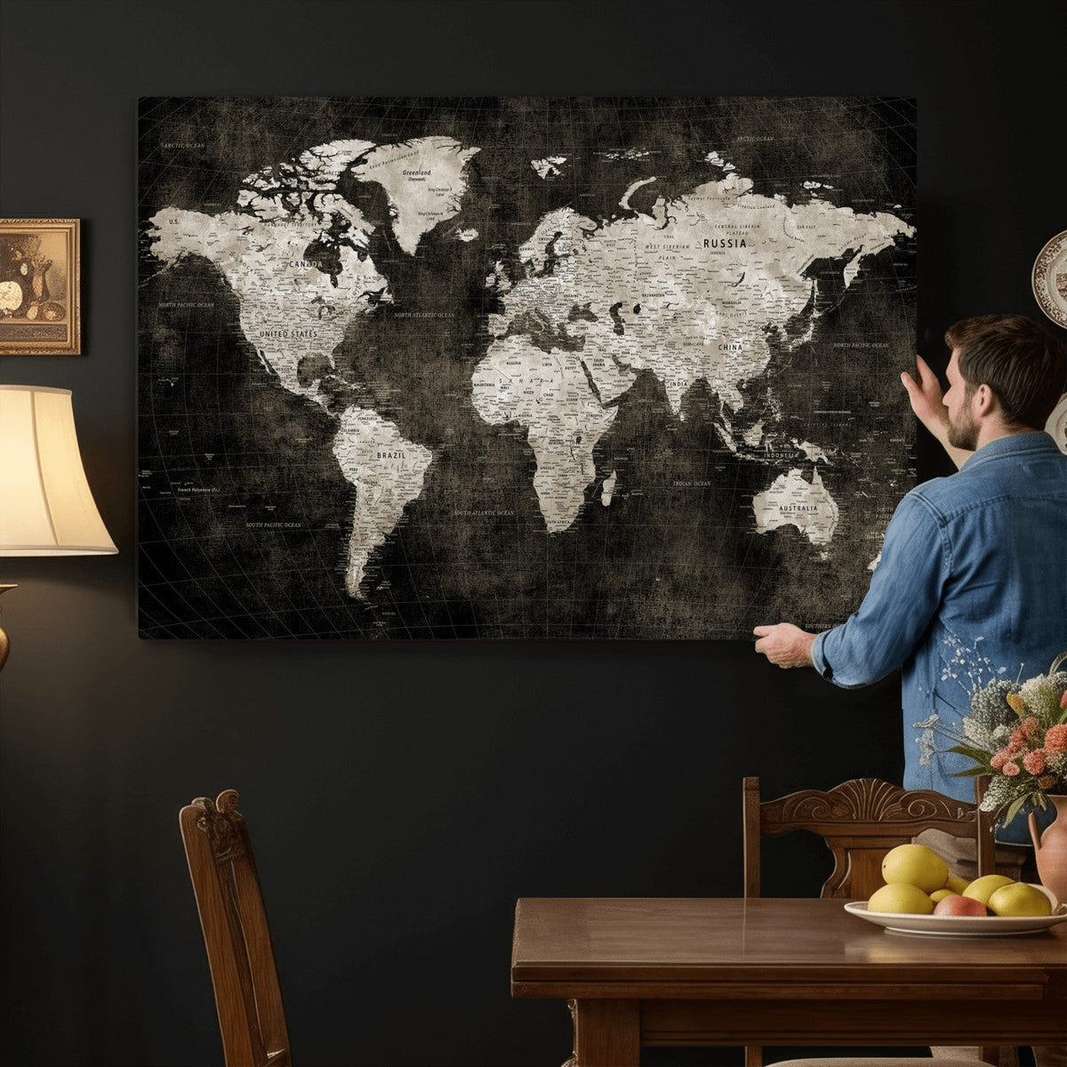 Vintage World Map Wall Art Canvas Print | Framed Large Map Wall Art