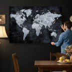 Black World Map Canvas Print | Detailed Map for Couples and Anniversary Gift