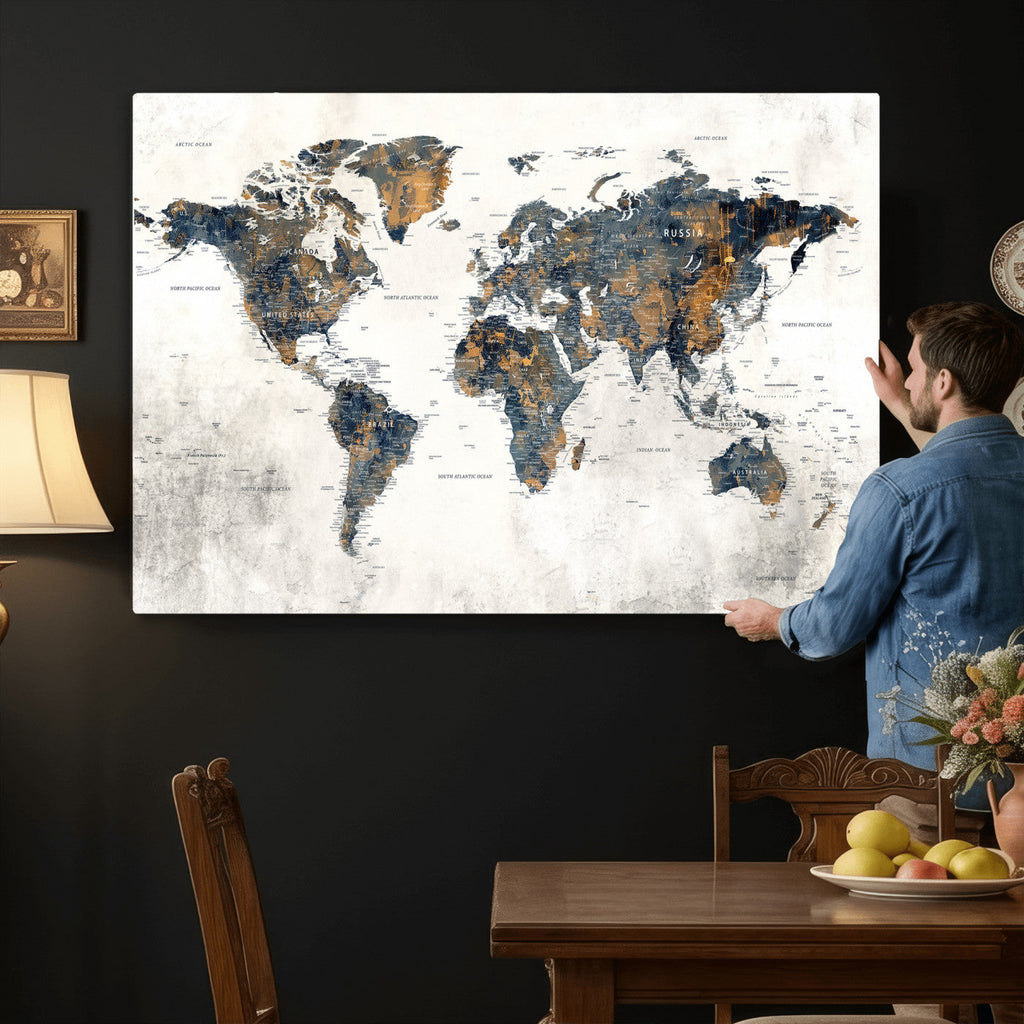 World Map Wall Art Canvas Print for Office Wall Decor