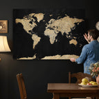 Beige World Map Canvas Wall Art Print, Minimal Black and Beige Map