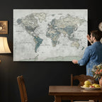 Neutral Vintage World Map Canvas Wall Art Print, Classic Map Artwork