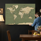 Vintage World Map Canvas Wall Art Print, Classic Global Map Artwork