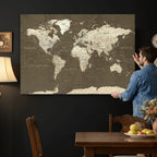 Vintage World Map Canvas Print | Framed Travel Map Wall Art for Couples