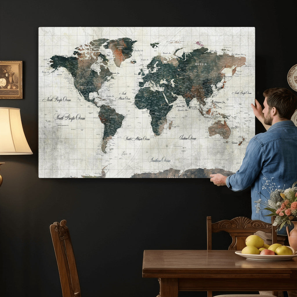 World Map Canvas Print | Framed Travel Map Wall Art for Couples