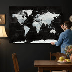 World Map Canvas Print | Framed Push Pin Wall Art, Color Splash Travel Map
