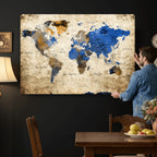 World Map Canvas Print | Colorful Abstract Travel Map, Framed Wall Art