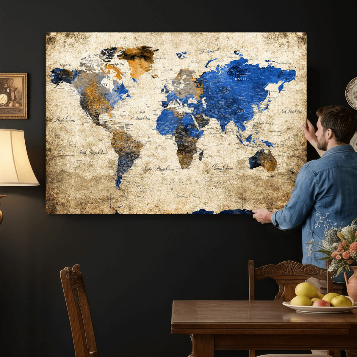 World Map Canvas Print | Colorful Abstract Travel Map, Framed Wall Art