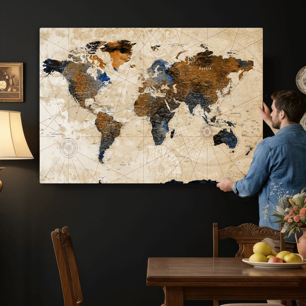 World Map Canvas Art Print | Framed Travel Map Wall Art