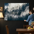 Foggy Mountain Forest Canvas Print, Misty Pine Trees Nature Wall Art