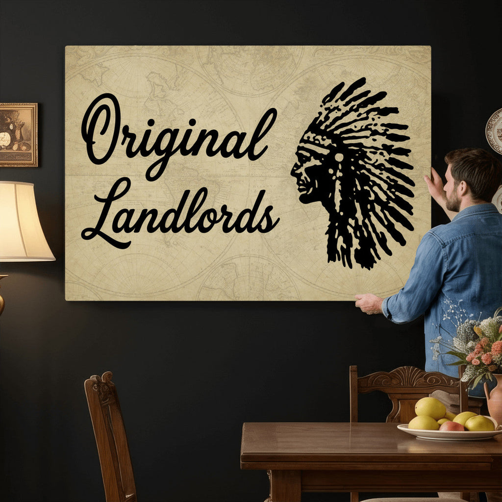 Original Landlords Wall Art Canvas Print, Native American Silhouette Artwork