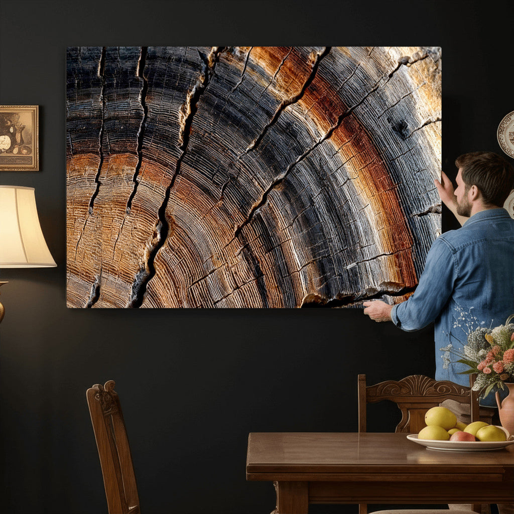 Abstract Tree Ring Wall Art Print, Natural Rustic Wood Grain Canvas