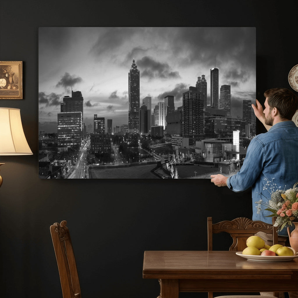 Atlanta Skyline Wall Art Canvas Print, Atlanta Downtown Night Cityscape
