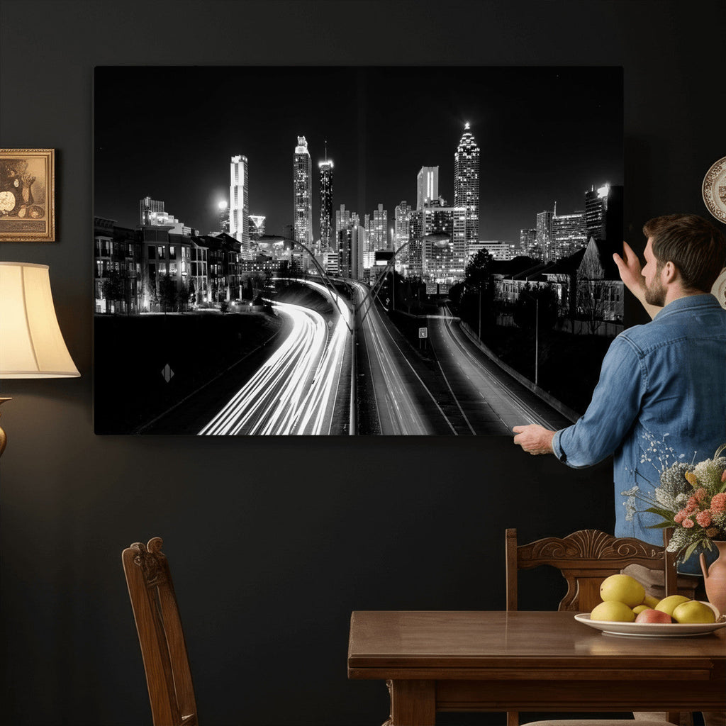 Atlanta Skyline Wall Art Canvas Print, Atlanta Downtown Night Cityscape