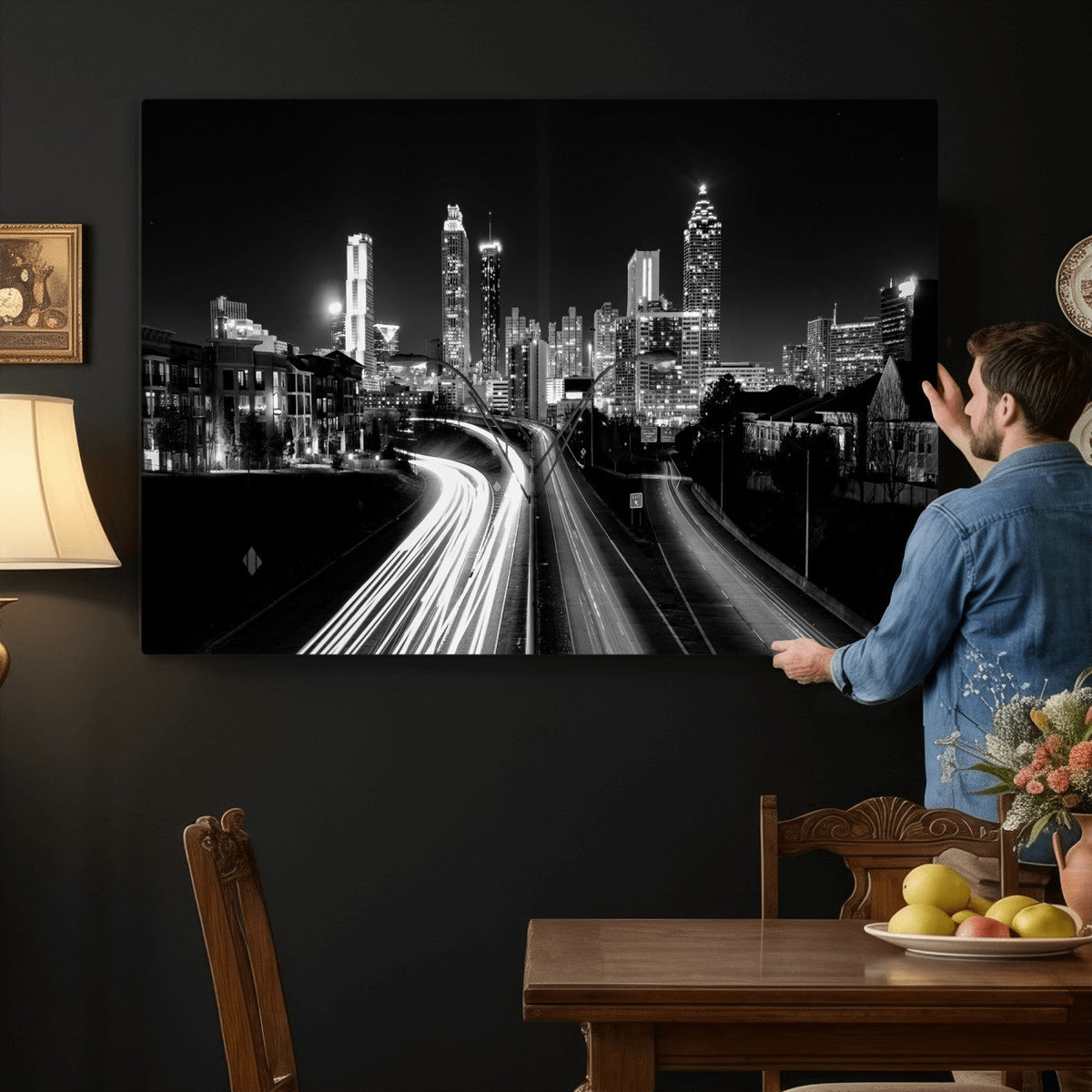 Atlanta Skyline Wall Art Canvas Print, Atlanta Downtown Night Cityscape