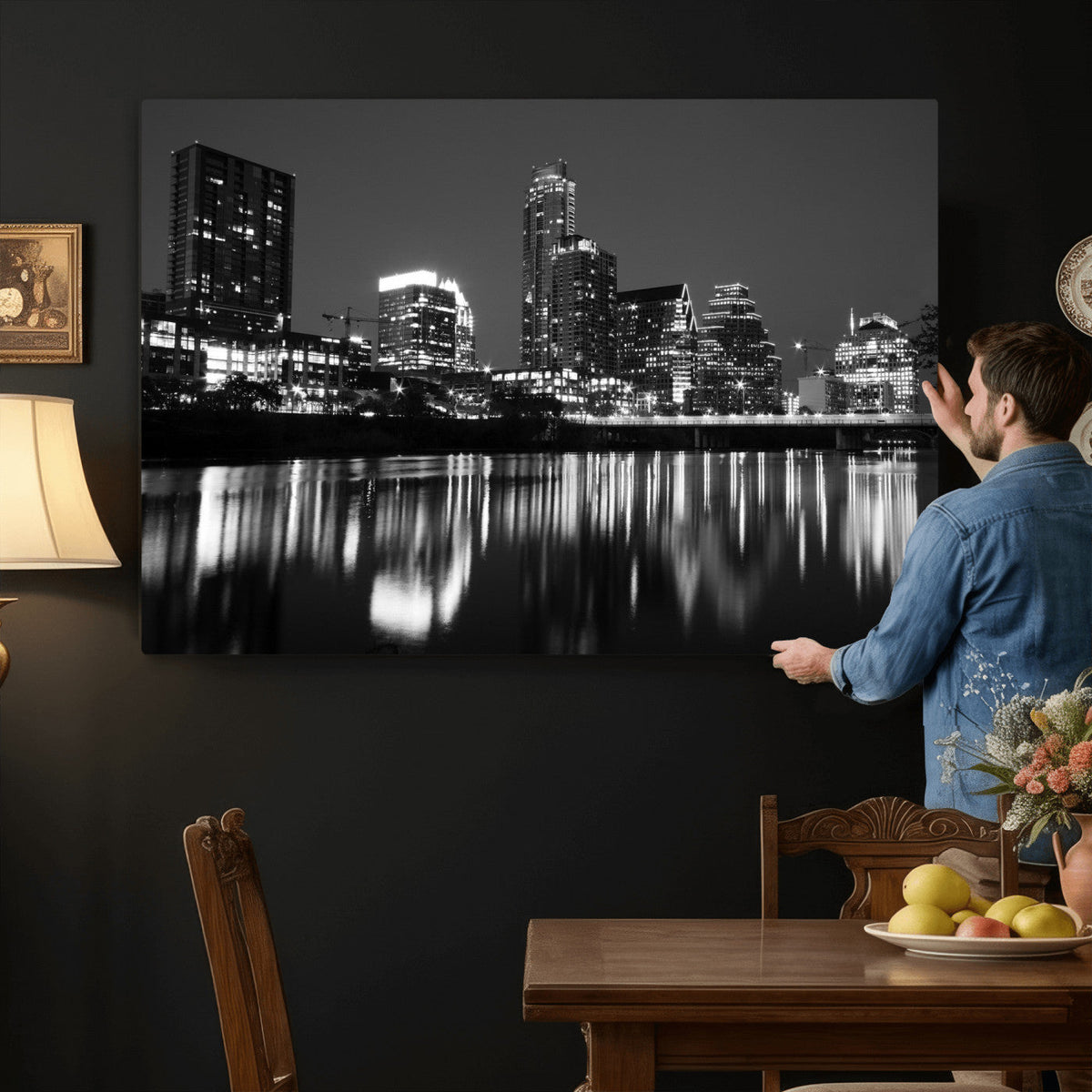Austin Skyline Wall Art Canvas Print, Austin Downtown Night Cityscape