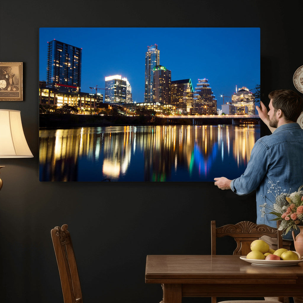 Austin Skyline Wall Art Canvas Print, Austin Downtown Night Cityscape
