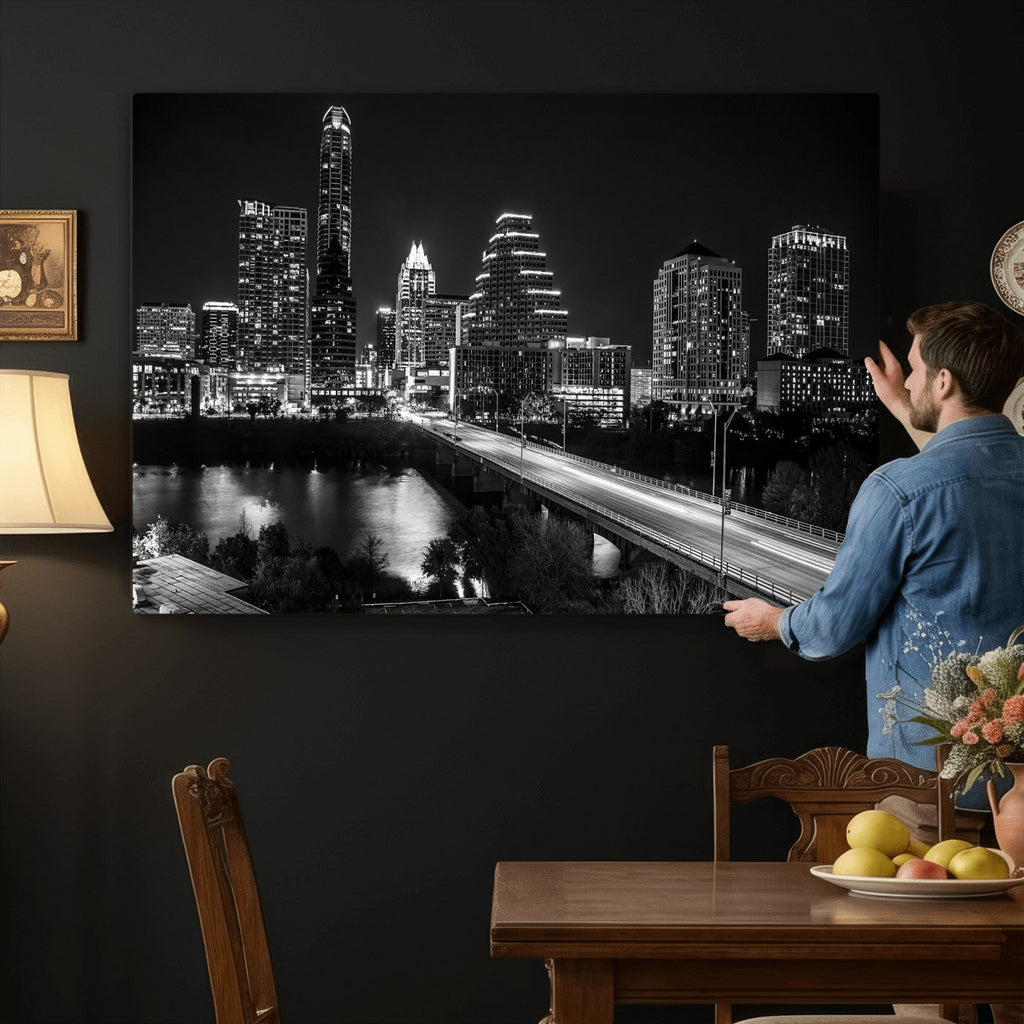 Austin Skyline Wall Art Canvas Print, Austin Downtown Night Cityscape
