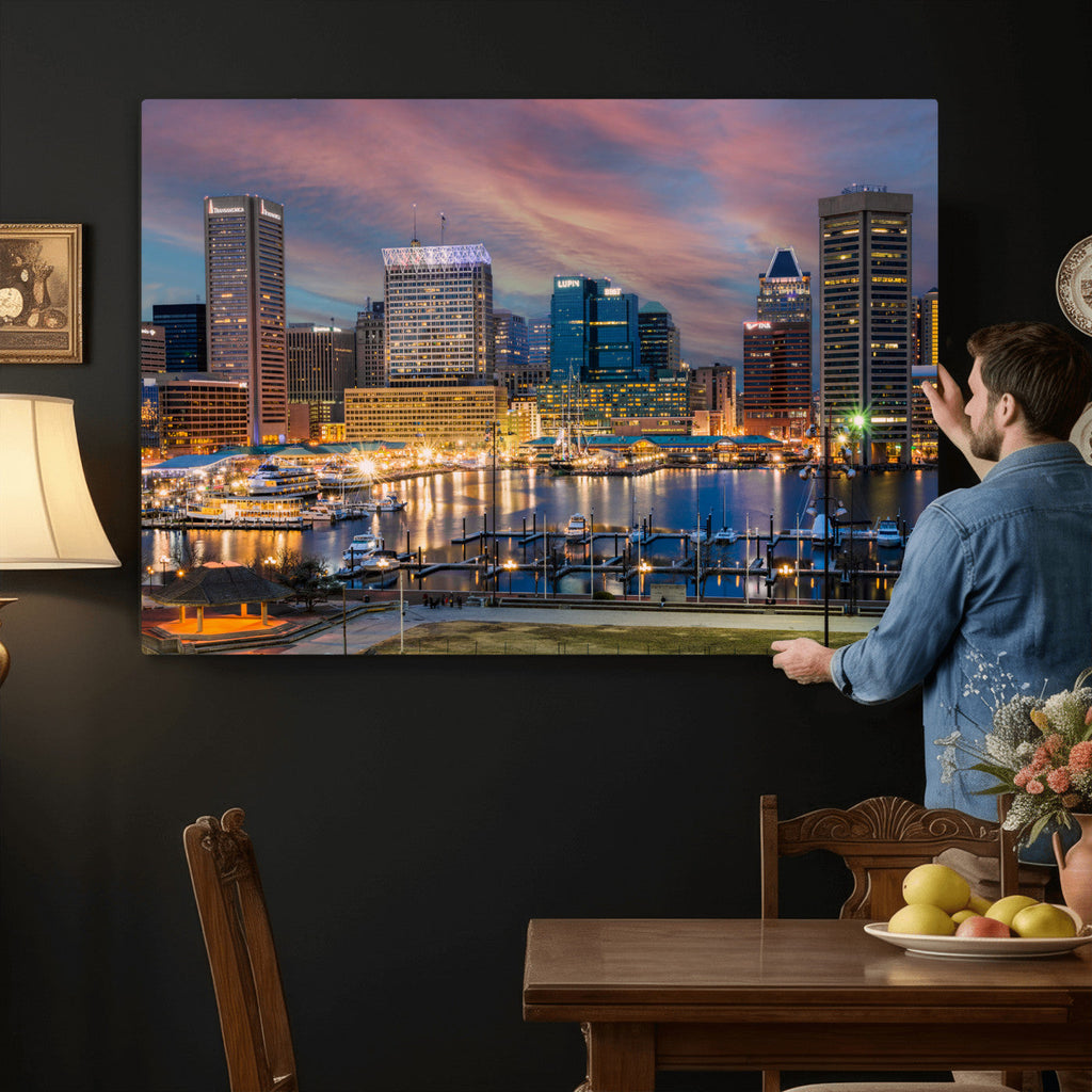 Baltimore Skyline Wall Art Canvas Print, Baltimore Downtown Night Cityscape