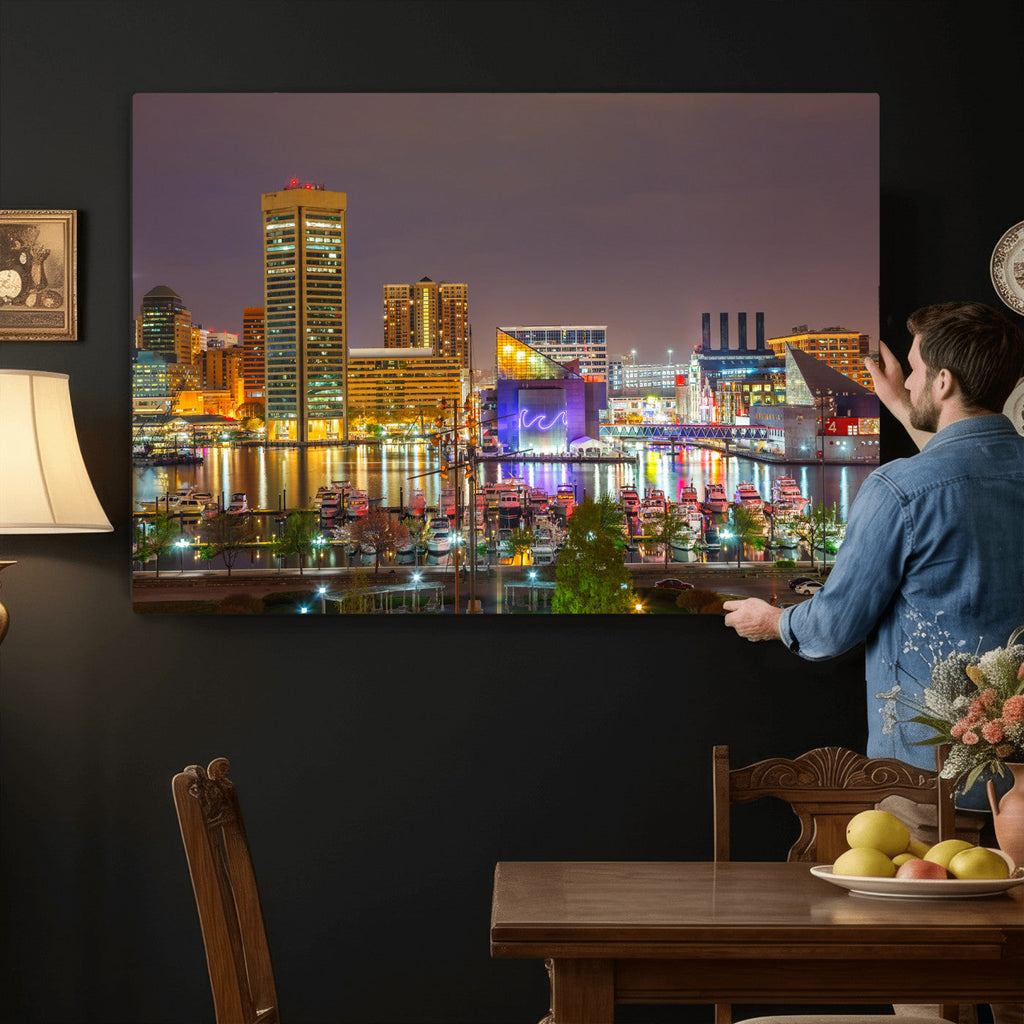 Baltimore Skyline Wall Art Canvas Print, Baltimore Downtown Night Cityscape