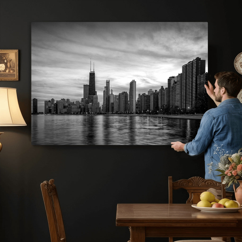 Chicago Wall Art Canvas Print, Chicago City Downtown Night Cityscape