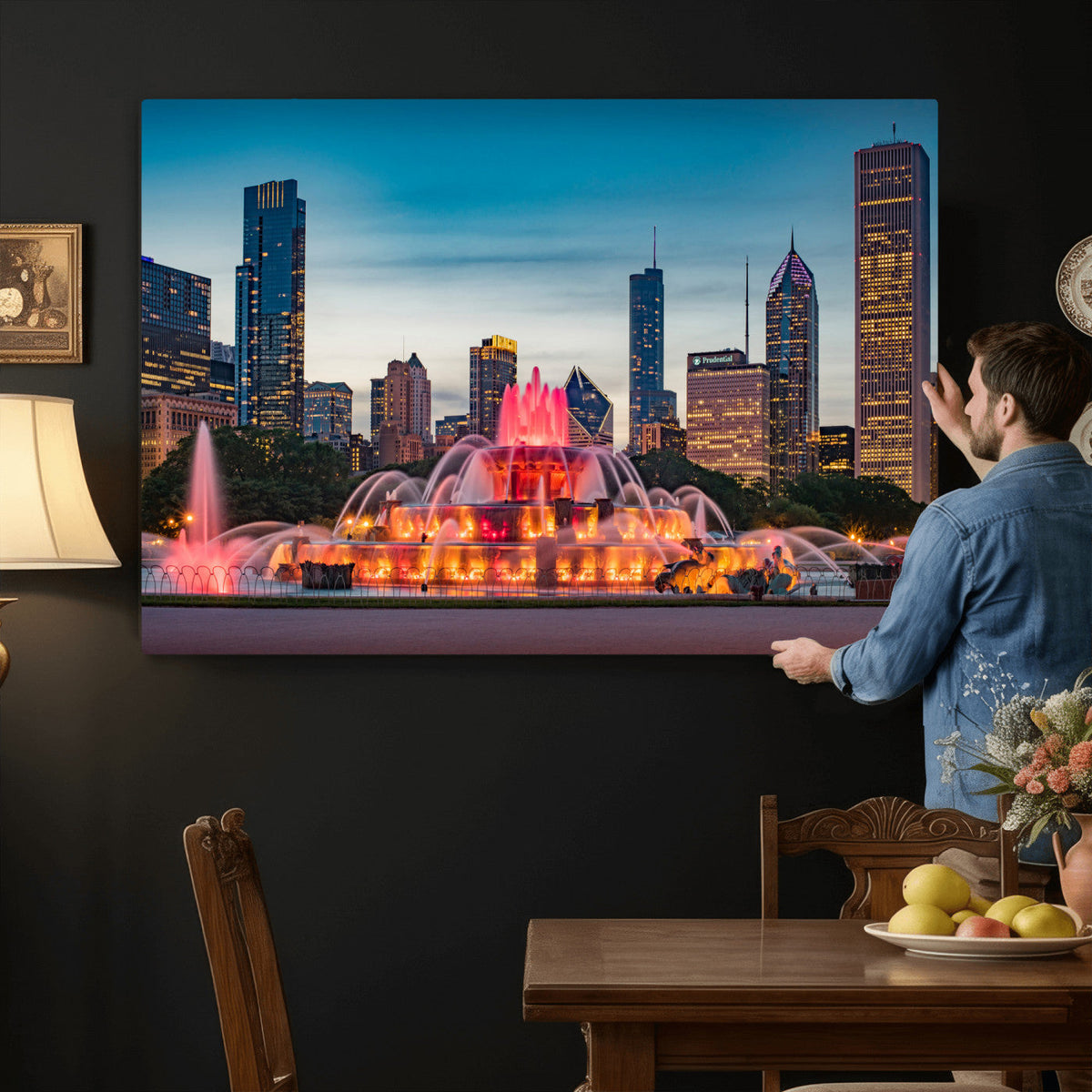 Chicago Wall Art Canvas Print - Chicago City Downtown Night Cityscape