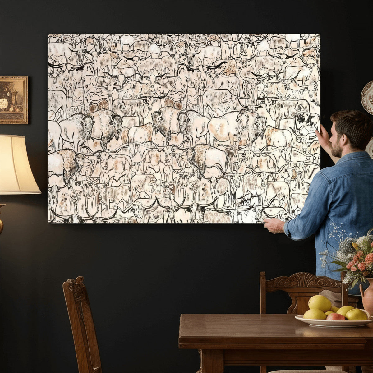 Abstract Bison Wall Art Canvas Print, Abstract Animal Art for Cabin Decor