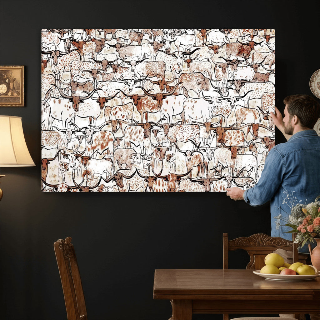 Abstract Longhorn Herd Wall Art Canvas Print