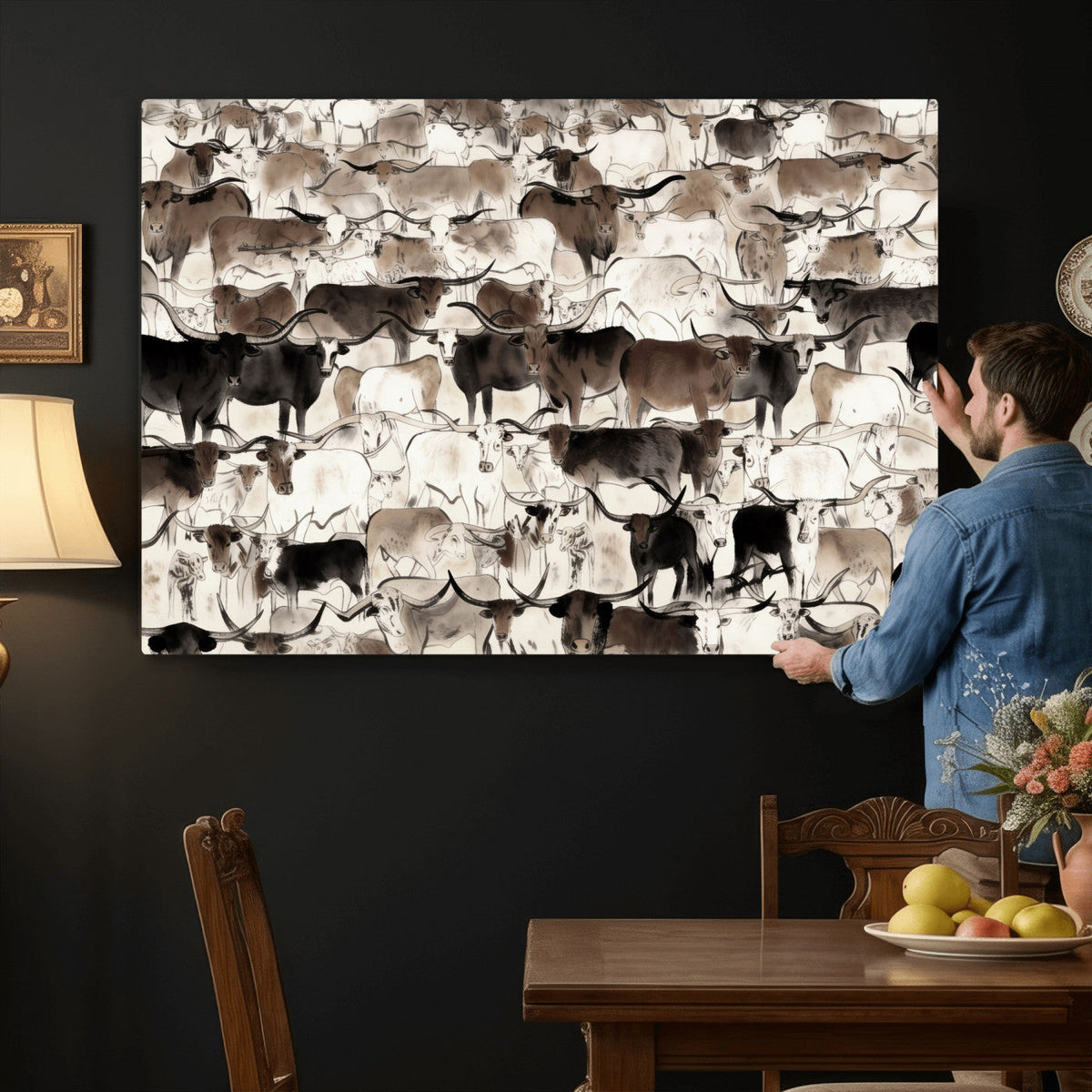 Abstract Texas Longhorn Print, Longhorn Herd Print