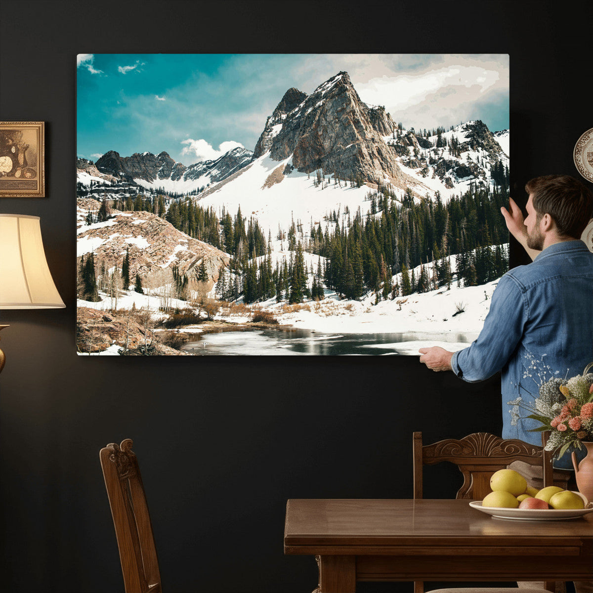 Snowy Mountain Wall Art Canvas Print, Alpine Pine Forest