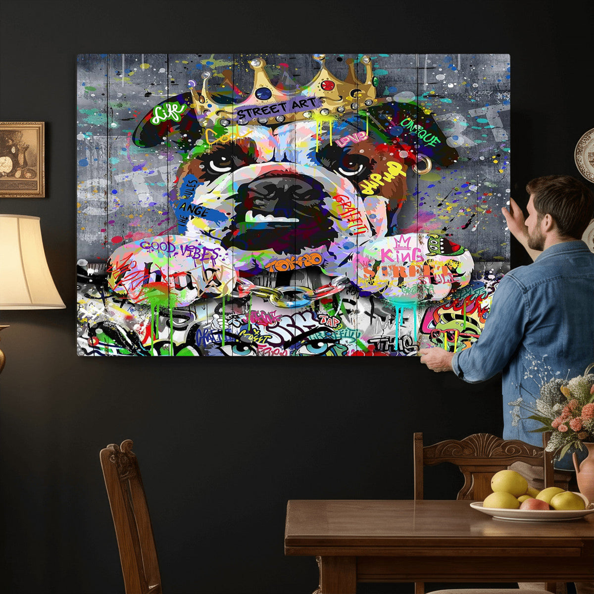 Graffiti Dog Wall Art Decor for Teen Bedroom | Abstract Graffiti Animal Canvas