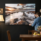 Rocky Coast Ocean Sunset Wall Art Canvas Print, Dramatic Seascape Nature Decor