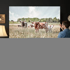 Texas Longhorn Cattle Wall Art Canvas Print, Western Ranch Landscape Decor