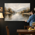 Neutral Abstract River Landscape Wall Art Canvas Print