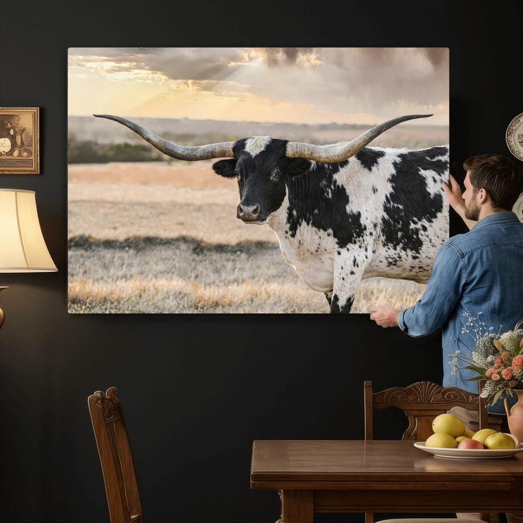 Texas Longhorn Bull Rustic Wall Art Canvas Print