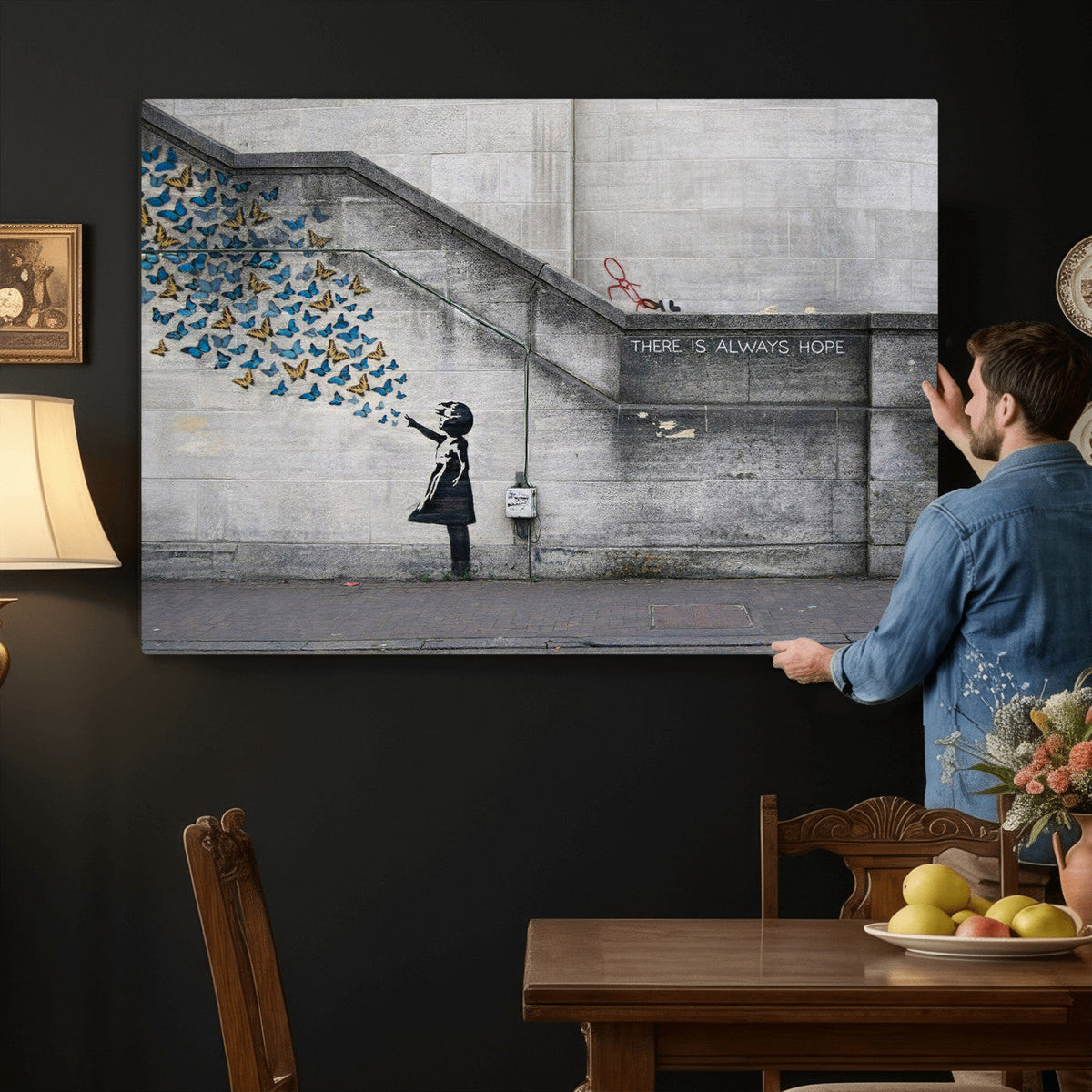 Banksy Girl with Butterflies Street Art Wall Art Canvas Print