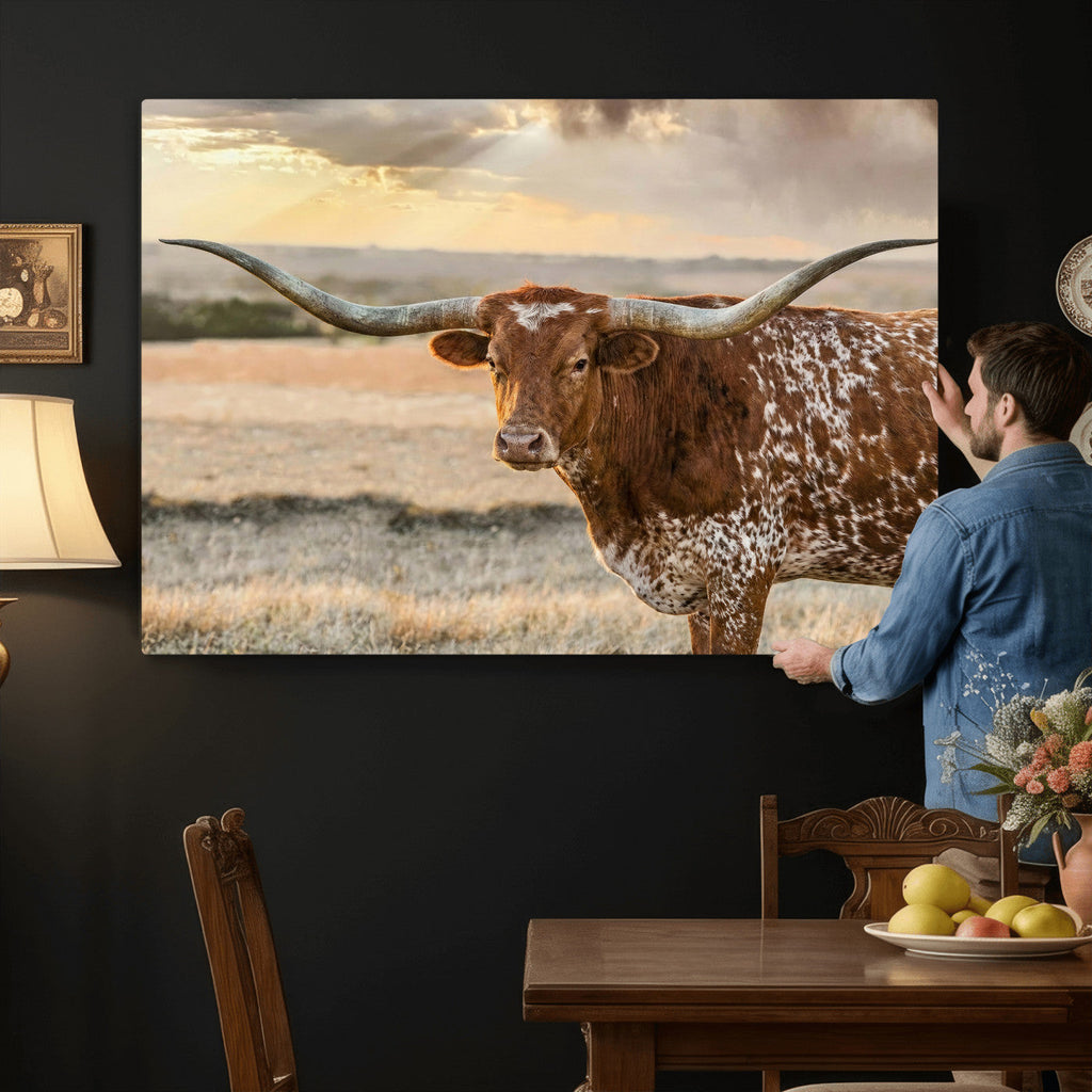 Texas Longhorn Wall Art Canvas Print, Western Ranch Bull Photography