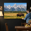 Bison in Mountain Landscape Wall Art Canvas Print, Western Decor
