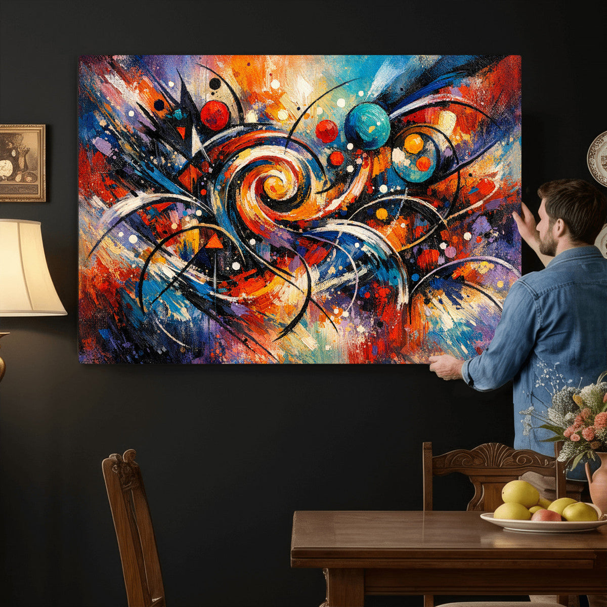 Geometric Abstract Wall Art Canvas Print, Orange Blue