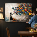 Banksy Graffiti Butterfly Girl Wall Art Canvas Print, Framed