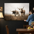 Texas Longhorn Canvas Wall Art Western Bull Desert, Rustic Farmhouse Wall Decor
