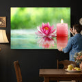 Zen Lotus Candle Canvas Wall Art, Pink Spa Meditation Decor