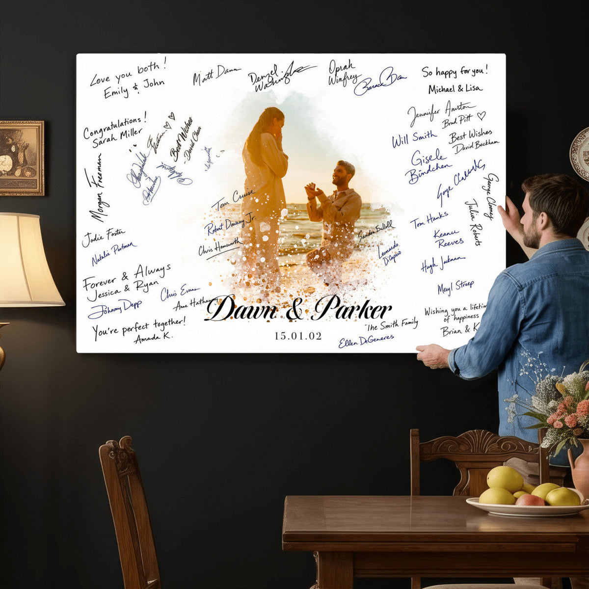 Wedding Signature Guest Book Canvas, Personalized Couple Photo Art