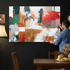 Blue Teal Abstract Canvas Wall Art, Modern Brushstroke Style Print, Navy Orange Contemporary Decor