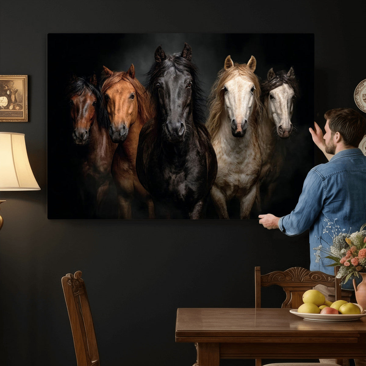 Horse Wall Art Canvas Print, Wild Horses Portrait Photography, Rustic Ranch Decor