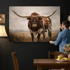 Texas Longhorn Wall Art Canvas Print | Brown Horned Bull Rustic Western Decor