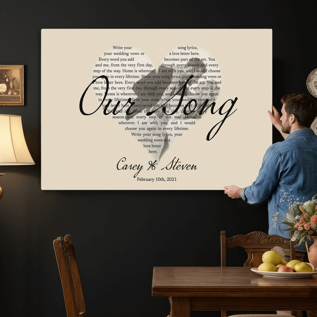 Lyrics Heart Canvas Print, Personalized Song Lyrics and Photo Wall Art
