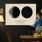 Moon and Stars Canvas Print, Personalized Moon Phase and Star Map Art
