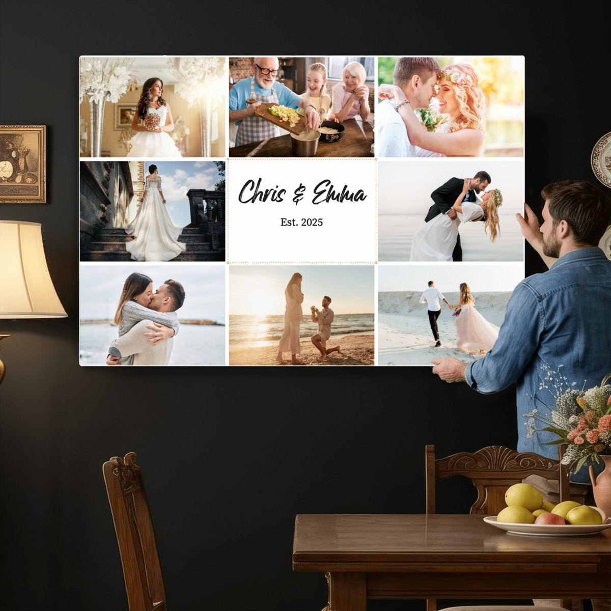 Custom Framed Photo Canvas, Personalized Family Picture Collage Print